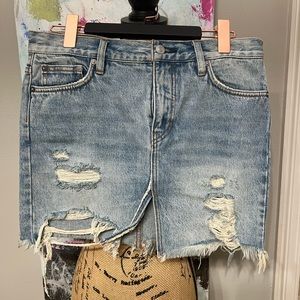 Free People denim skirt; distressed; front zip Size 26💋 We The Free